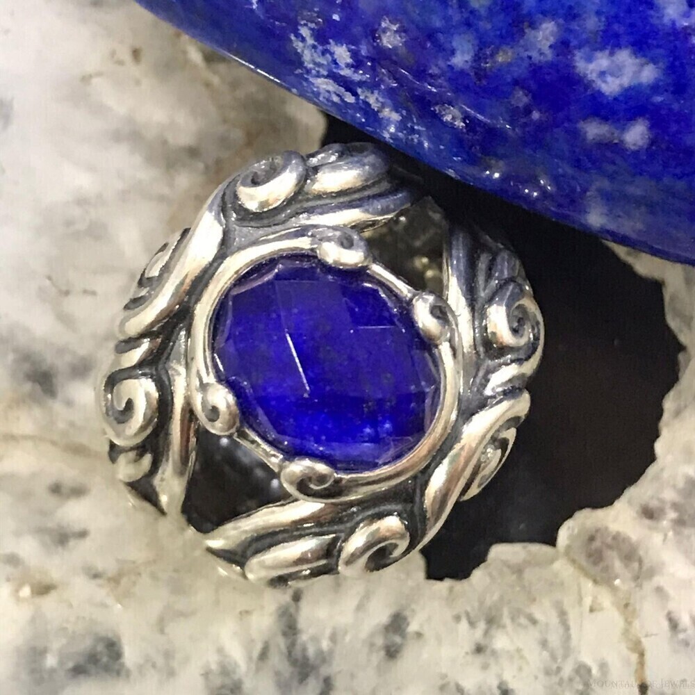 Carolyn Pollack Sterling Silver Lapis & Faceted Clear Quartz Doublet Ring Sz 5.5